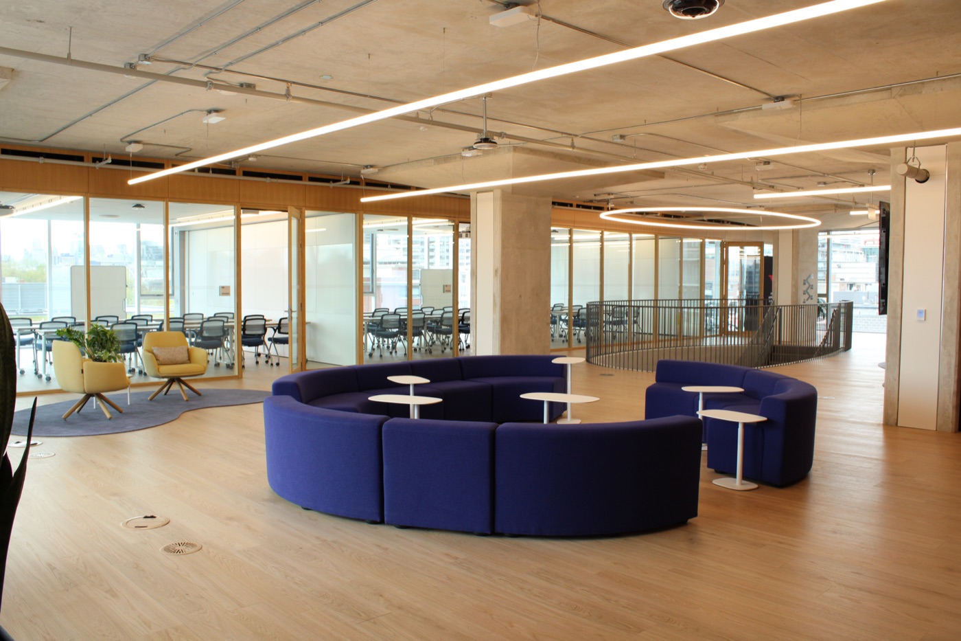 Main hackathon room with circular seating
